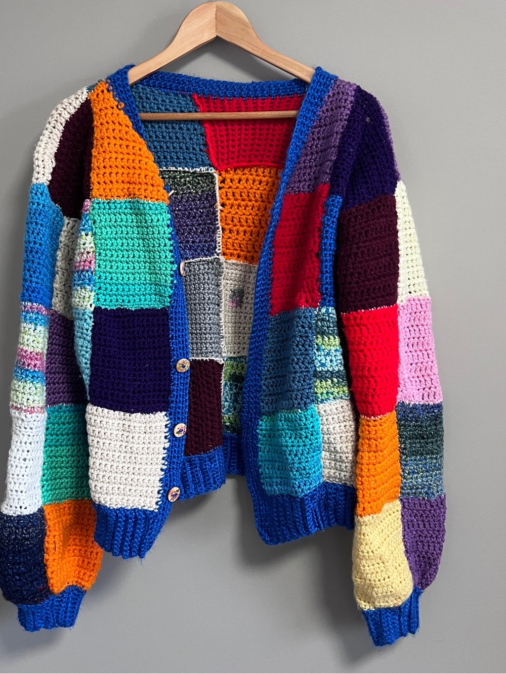 Handcrafted Multicolor Patchwork Crochet Cardigan Sweater